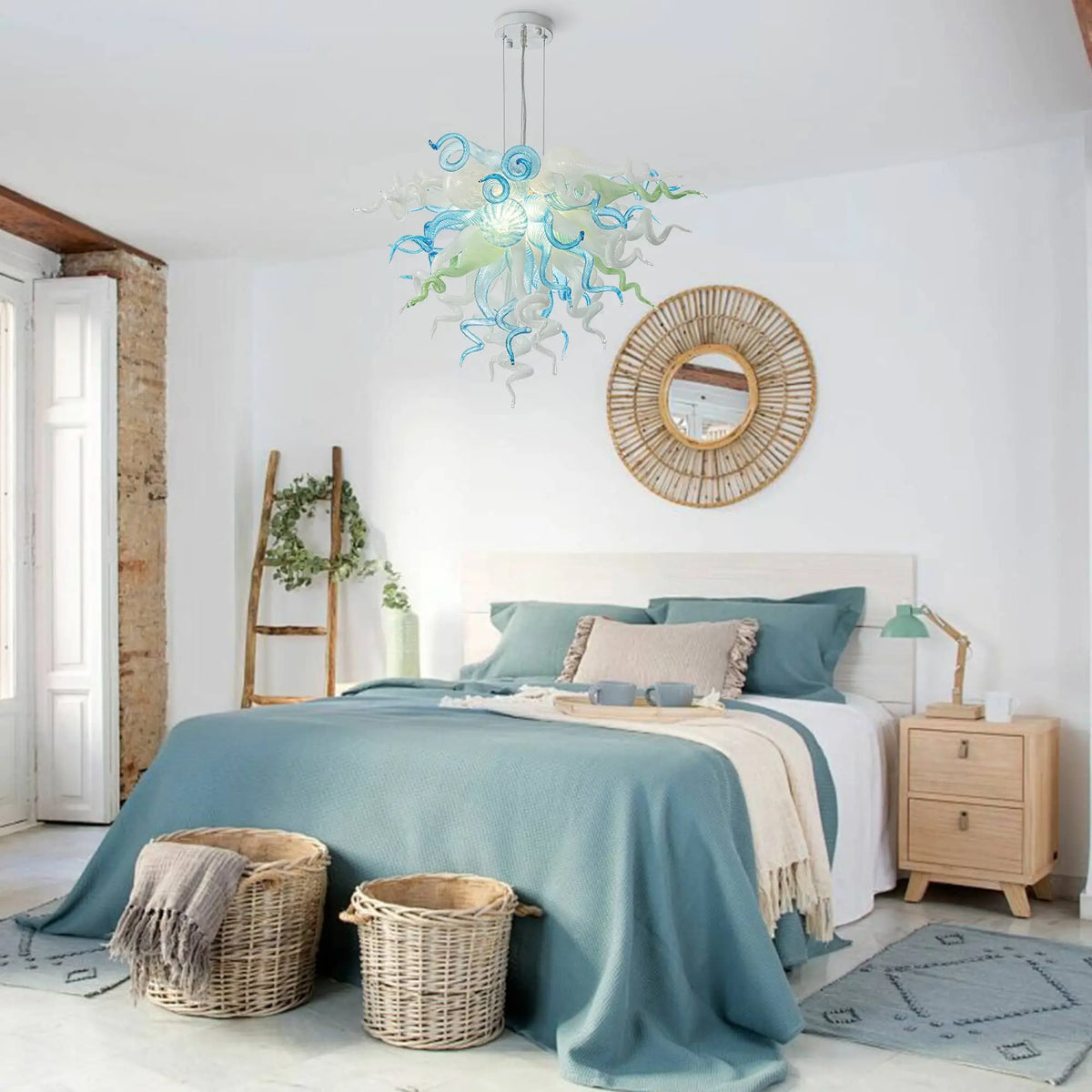 Ocean-Inspired Hand-Blown Glass Chandelier Chihuly Style Modern Coastal Sculptural Pendant Light