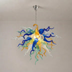Murano-Style Hand-Blown Glass Art Chandelier Chihuly-Style Multicolor Sculptural Pendant Light