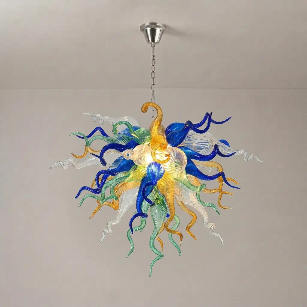 Murano-Style Hand-Blown Glass Art Chandelier Chihuly-Style Multicolor Sculptural Pendant Light