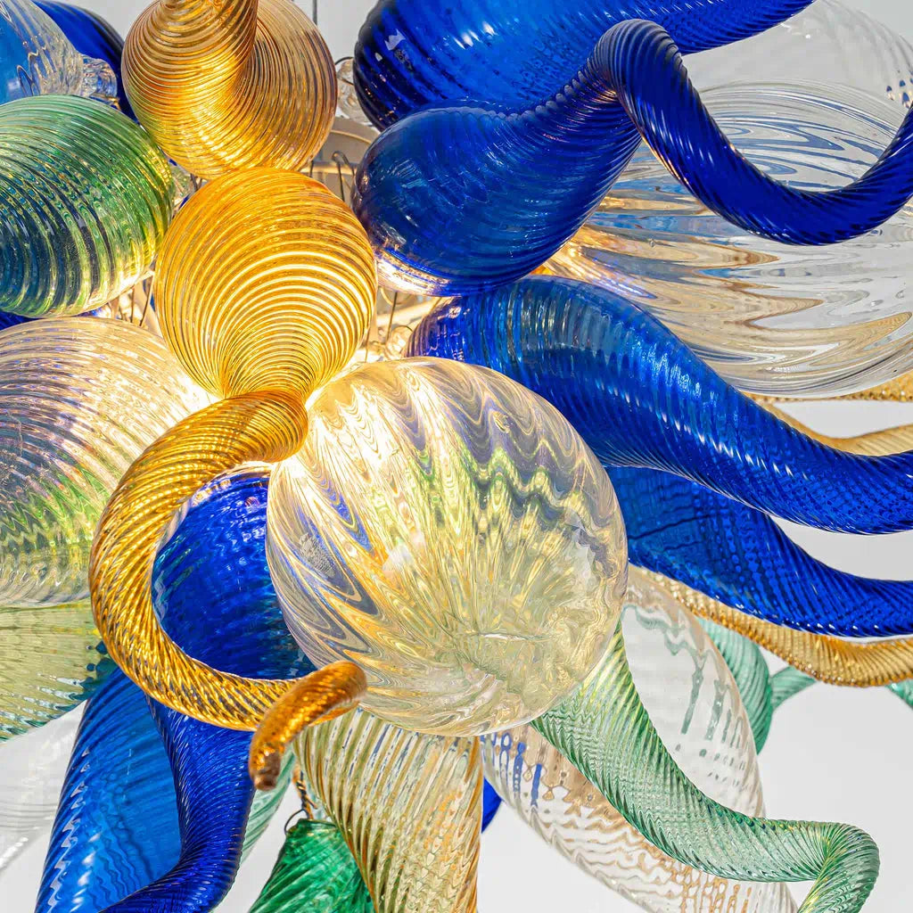 Murano-Style Hand-Blown Glass Art Chandelier Chihuly-Style Multicolor Sculptural Pendant Light