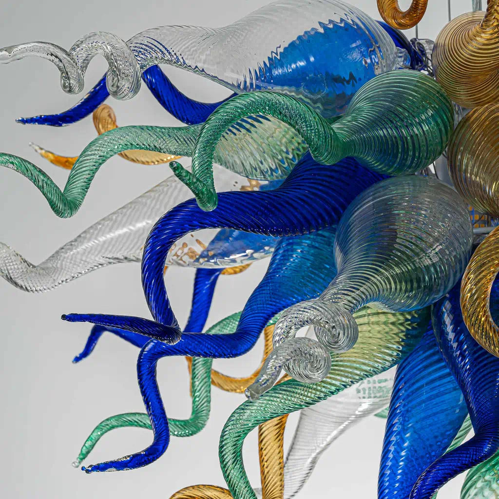 Murano-Style Hand-Blown Glass Art Chandelier Chihuly-Style Multicolor Sculptural Pendant Light
