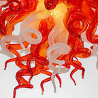 Murano-Inspired Hand-Blown Glass Chandelier Chihuly-Style Red & White Sculptural Art Pendant Light
