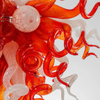 Murano-Inspired Hand-Blown Glass Chandelier Chihuly-Style Red & White Sculptural Art Pendant Light