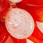 Murano-Inspired Hand-Blown Glass Chandelier Chihuly-Style Red & White Sculptural Art Pendant Light