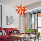 Murano-Inspired Hand-Blown Glass Chandelier Chihuly-Style Red & White Sculptural Art Pendant Light