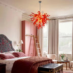 Murano-Inspired Hand-Blown Glass Chandelier Chihuly-Style Red & White Sculptural Art Pendant Light