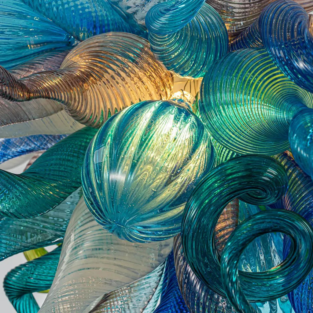 Murano Style Hand-Blown Glass Chandelier Chihuly-Style Colorful Artisan Ribbon Cluster Pendant Light
