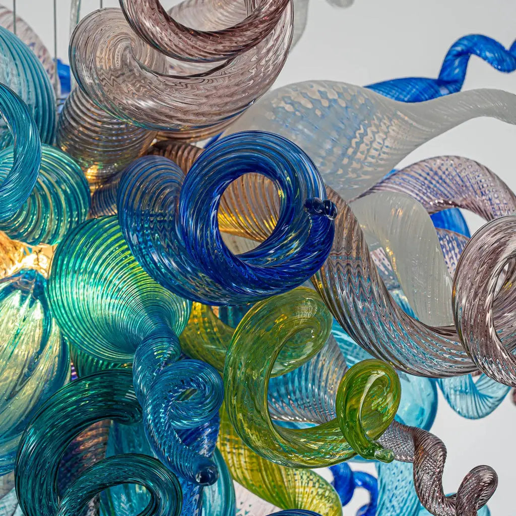 Murano Style Hand-Blown Glass Chandelier Chihuly-Style Colorful Artisan Ribbon Cluster Pendant Light