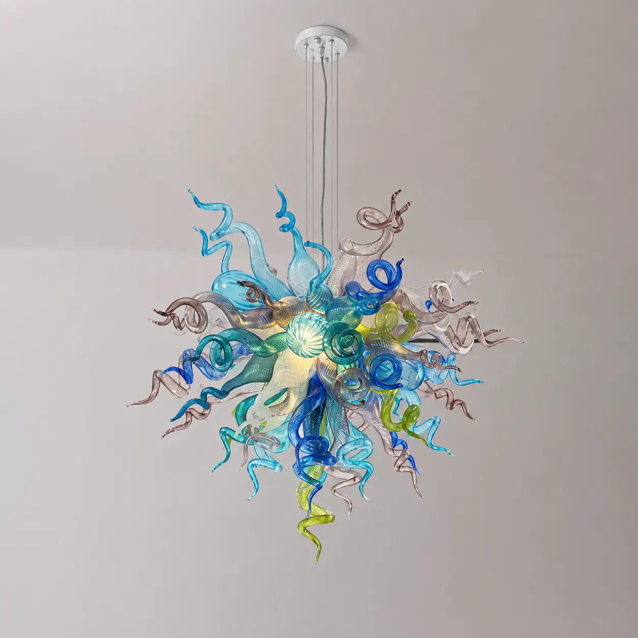 Murano Style Hand-Blown Glass Chandelier Chihuly-Style Colorful Artisan Ribbon Cluster Pendant Light