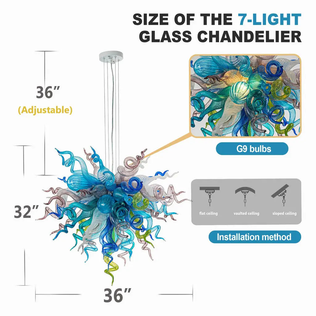 Murano Style Hand-Blown Glass Chandelier Chihuly-Style Colorful Artisan Ribbon Cluster Pendant Light