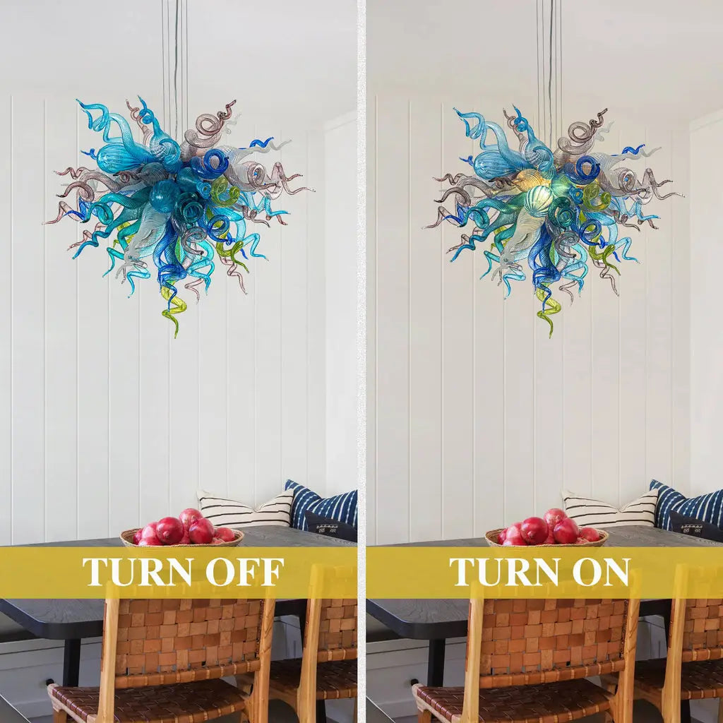 Murano Style Hand-Blown Glass Chandelier Chihuly-Style Colorful Artisan Ribbon Cluster Pendant Light