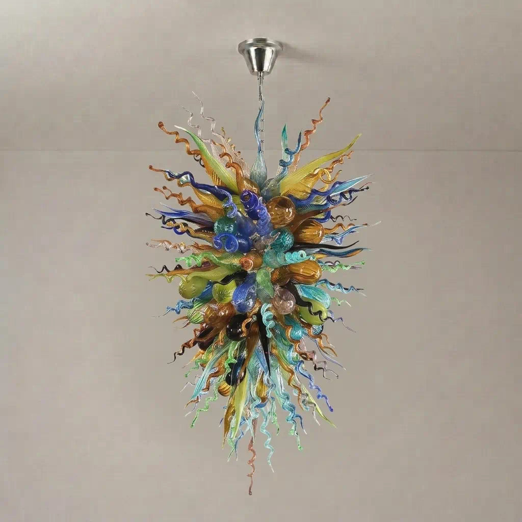 Luxury Kaleidoscope Hand-Blown Glass Chandelier Multicolor Murano-Style Sculptural Pendant Light