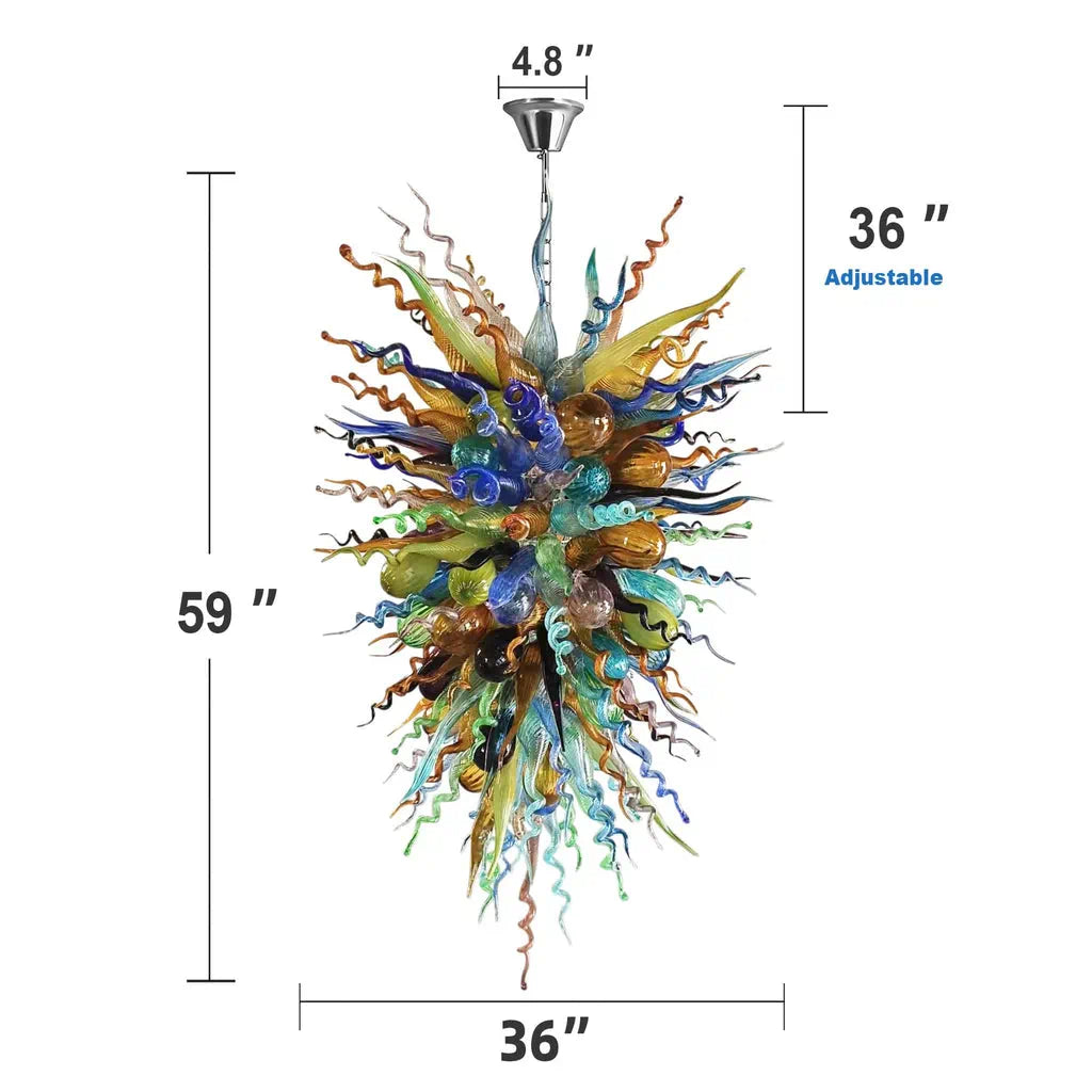 Luxury Kaleidoscope Hand-Blown Glass Chandelier Multicolor Murano-Style Sculptural Pendant Light