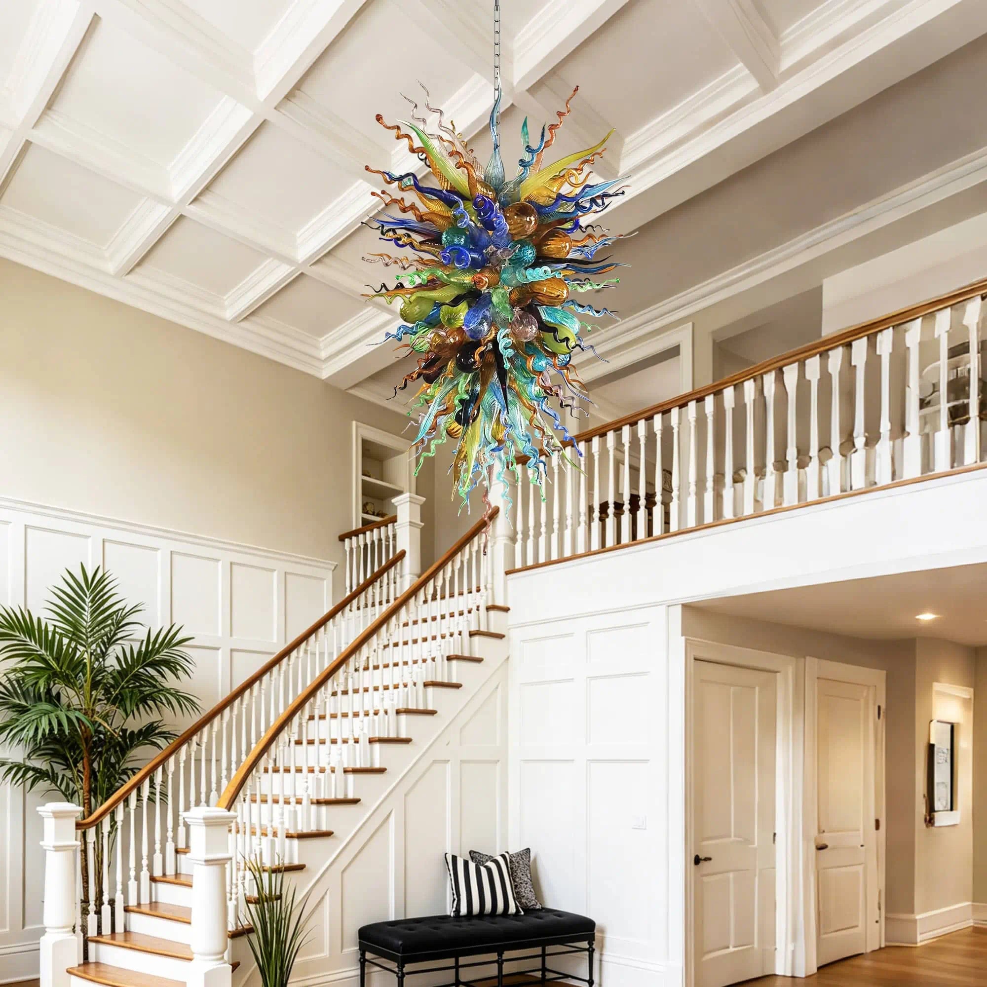 Luxury Kaleidoscope Hand-Blown Glass Chandelier Multicolor Murano-Style Sculptural Pendant Light