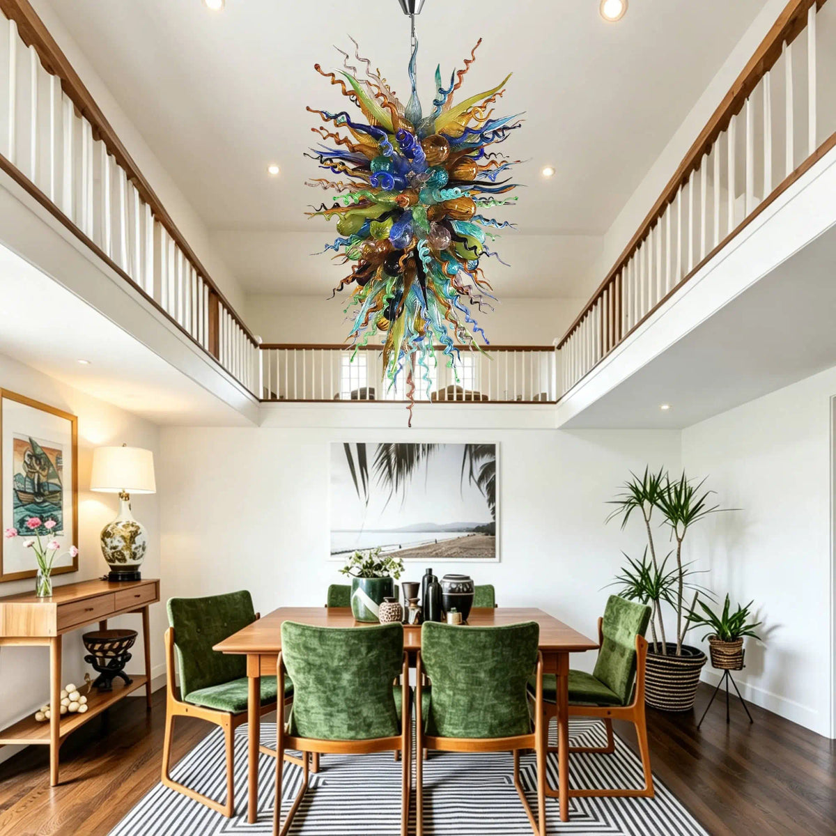 Luxury Kaleidoscope Hand-Blown Glass Chandelier Multicolor Murano-Style Sculptural Pendant Light