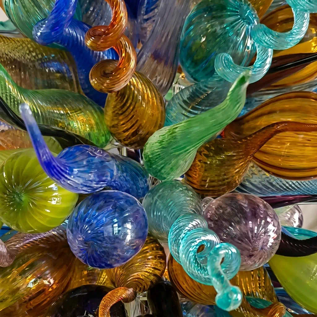 Luxury Kaleidoscope Hand-Blown Glass Chandelier Multicolor Murano-Style Sculptural Pendant Light