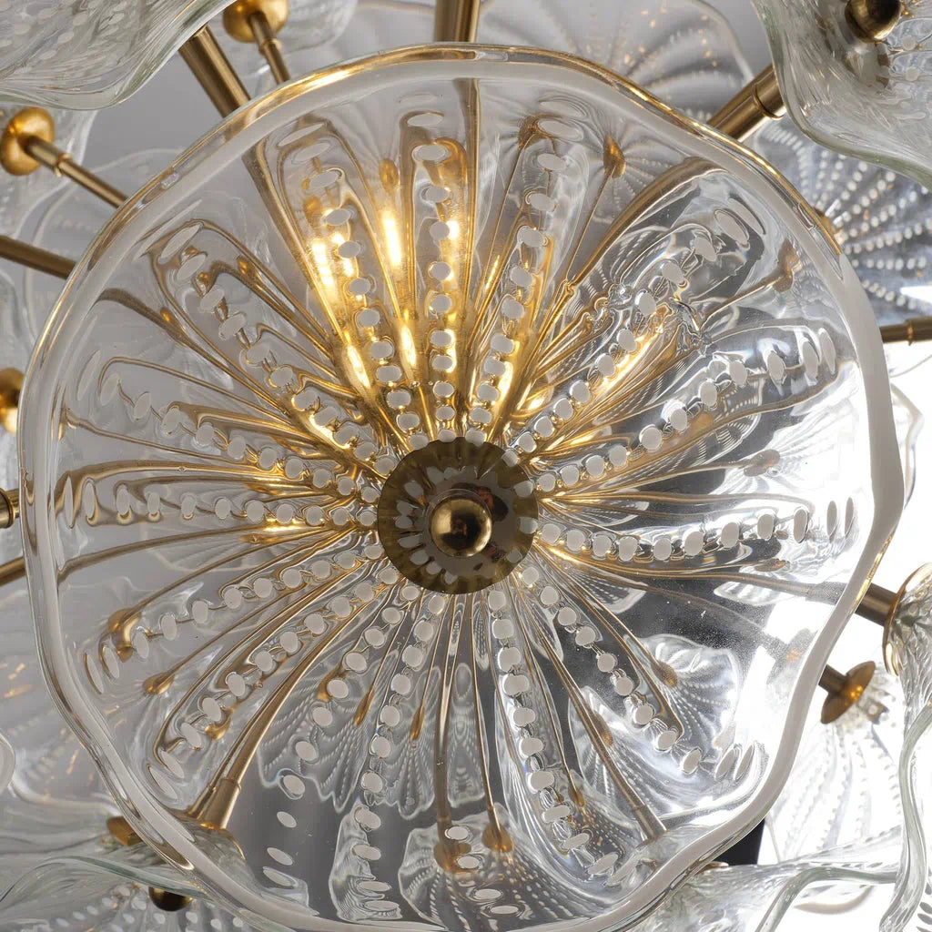 Round Clear Murano Style Glass Flower Plate Chandelier Sphere Floral Disc Pendant Light