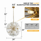 Round Clear Murano Style Glass Flower Plate Chandelier Sphere Floral Disc Pendant Light