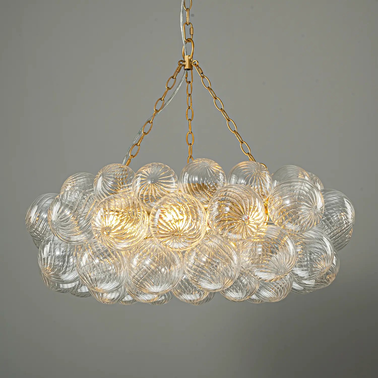 Modern Hand-Blown Cloud Bubble Chandelier Talia Clear Ribbed Glass Globe Cluster Pendant Light for Dining Room Living