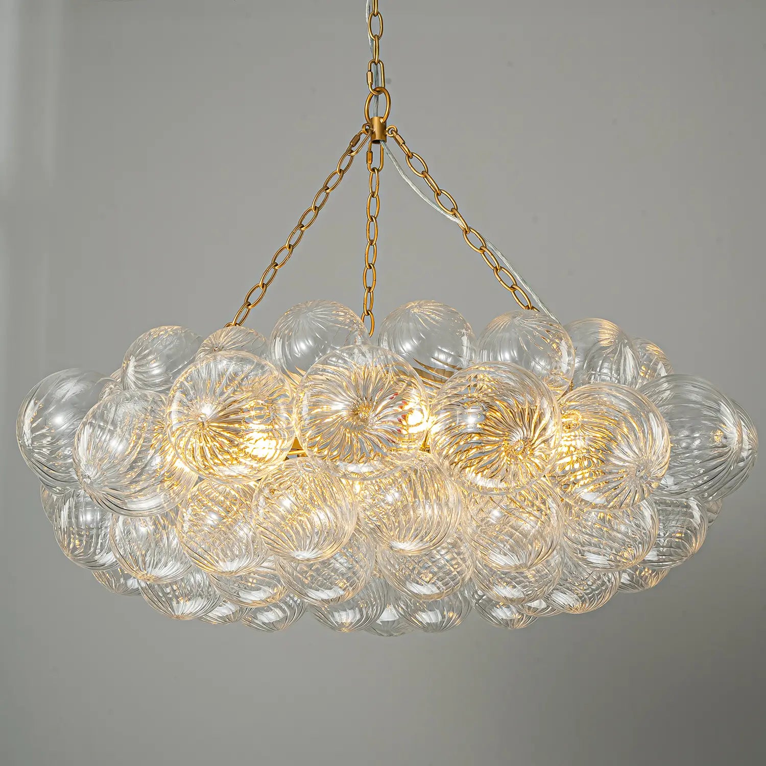 Modern Hand-Blown Cloud Bubble Chandelier Talia Clear Ribbed Glass Globe Cluster Pendant Light for Dining Room Living