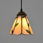Retro Tiffany Style Stained Glass Pendant Light Traditional Farmhouse Small Pendant Lamp with Leaf Motif