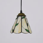 Retro Tiffany Style Stained Glass Pendant Light Traditional Farmhouse Small Pendant Lamp with Leaf Motif
