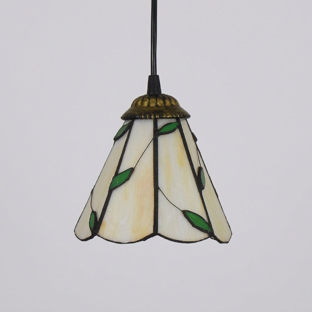 Retro Tiffany Style Stained Glass Pendant Light Traditional Farmhouse Small Pendant Lamp with Leaf Motif