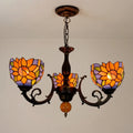 Tiffany Style 3-Light Sunflower Stained Glass Chandelier American Pastoral Pendant Light with Antique Bronze Frame