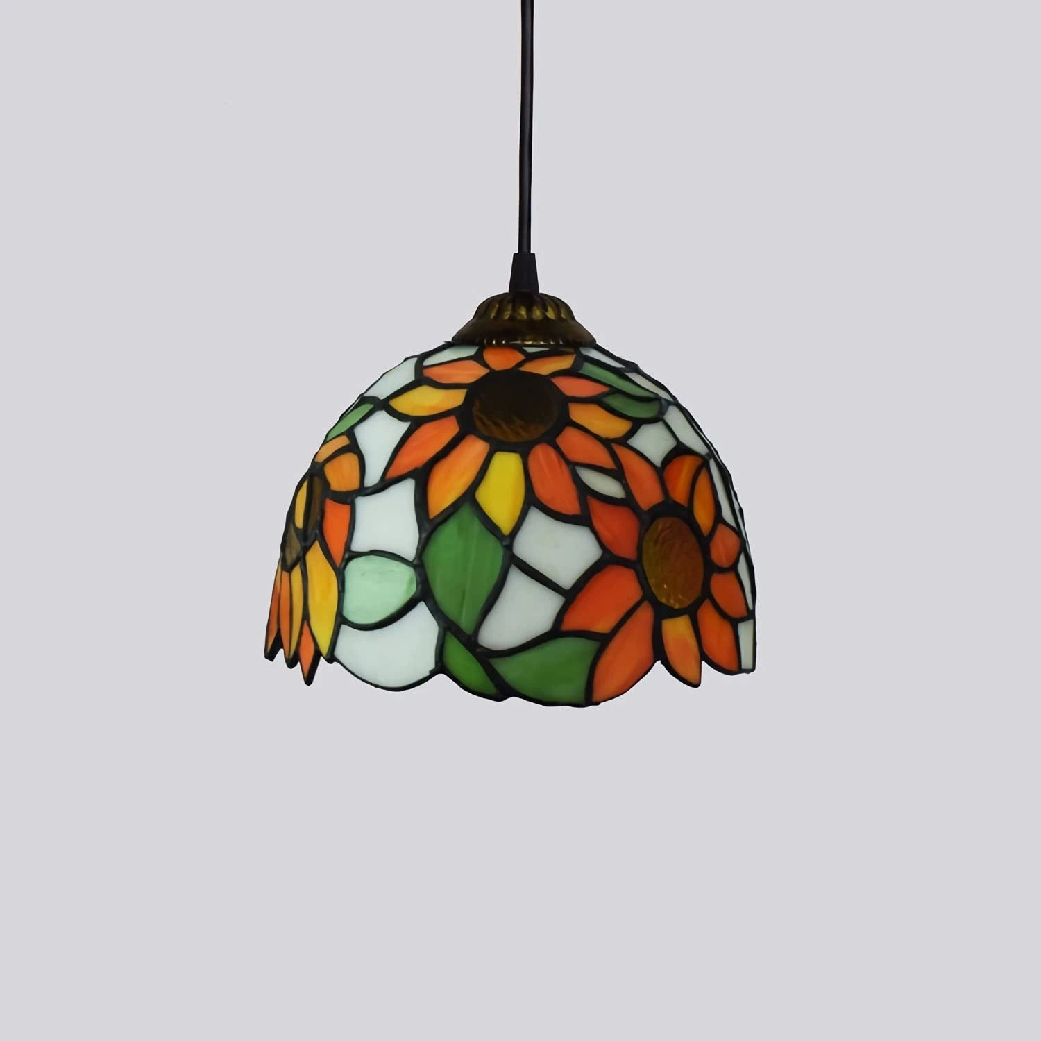 Tiffany Style Floral Stained Glass Pendant Light Orange Flower Vintage Deco Art Hanging Lamp