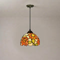 Tiffany Style Floral Stained Glass Pendant Light Orange Flower Vintage Deco Art Hanging Lamp