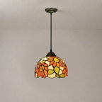 Tiffany Style Floral Stained Glass Pendant Light Orange Flower Vintage Deco Art Hanging Lamp