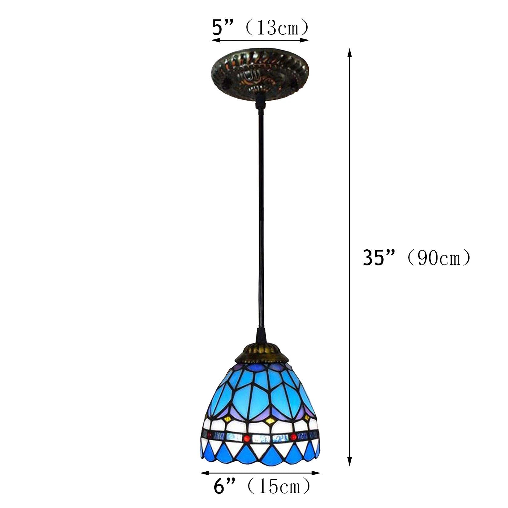 Tiffany Style Blue Stained Glass Mini Pendant Light Vintage Mediterranean Hanging Lamp