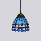 Tiffany Style Blue Stained Glass Mini Pendant Light Vintage Mediterranean Hanging Lamp
