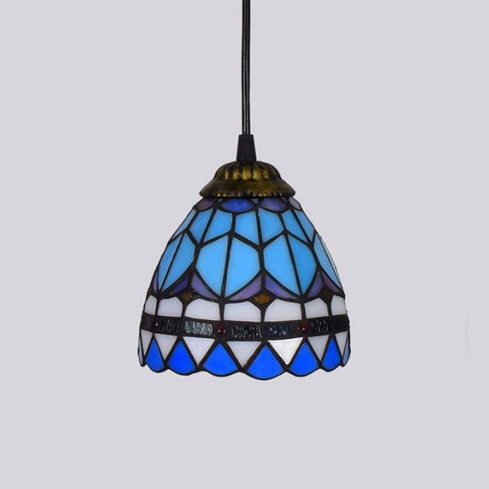 Tiffany Style Blue Stained Glass Mini Pendant Light Vintage Mediterranean Hanging Lamp