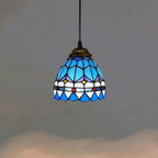 Tiffany Style Blue Stained Glass Mini Pendant Light Vintage Mediterranean Hanging Lamp