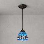 Tiffany Style Blue Stained Glass Mini Pendant Light Vintage Mediterranean Hanging Lamp