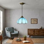 Antique Tiffany Style Stained Glass Pendant Light Blue Small Size Art Pendant Lamp
