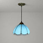 Antique Tiffany Style Stained Glass Pendant Light Blue Small Size Art Pendant Lamp