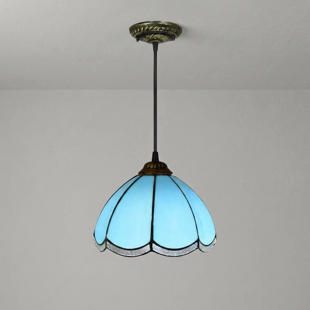 Antique Tiffany Style Stained Glass Pendant Light Blue Small Size Art Pendant Lamp