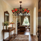 Tiffany Style Grape Stained Glass Chandelier 6-Light Vintage Pastoral Pendant Ceiling Fixture