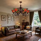 Tiffany Style Grape Stained Glass Chandelier 6-Light Vintage Pastoral Pendant Ceiling Fixture