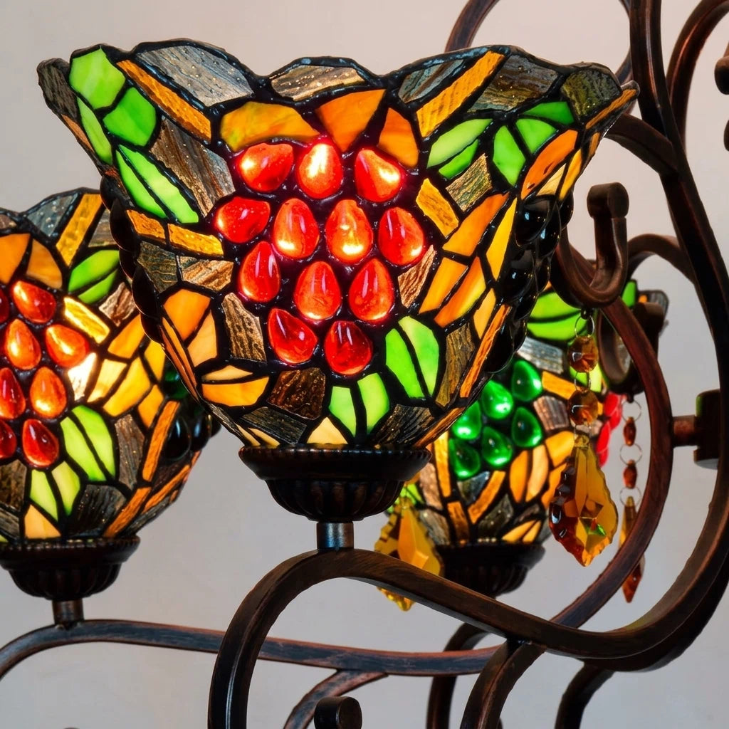 Tiffany Style Grape Stained Glass Chandelier 6-Light Vintage Pastoral Pendant Ceiling Fixture