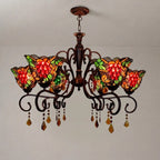Tiffany Style Grape Stained Glass Chandelier 6-Light Vintage Pastoral Pendant Ceiling Fixture