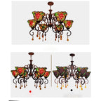 Tiffany Style Grape Stained Glass Chandelier 6-Light Vintage Pastoral Pendant Ceiling Fixture
