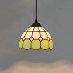 Tiffany Style Stained Glass Pendant Light Green and White Floral Mosaic Hanging Lamp