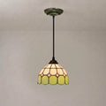 Tiffany Style Stained Glass Pendant Light Green and White Floral Mosaic Hanging Lamp