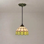 Tiffany Style Stained Glass Pendant Light Green and White Floral Mosaic Hanging Lamp