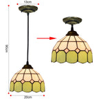 Tiffany Style Stained Glass Pendant Light Green and White Floral Mosaic Hanging Lamp