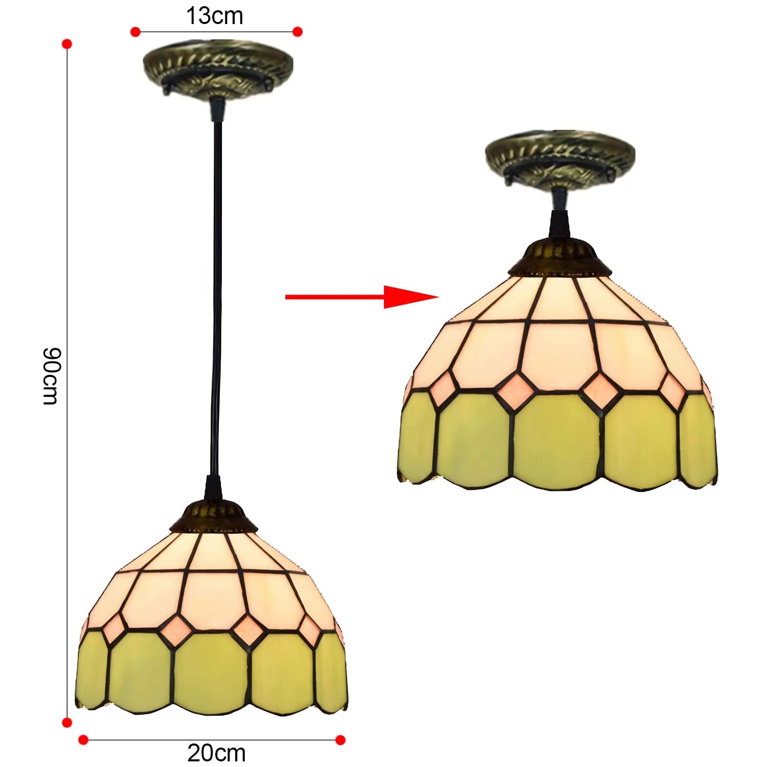 Tiffany Style Stained Glass Pendant Light Green and White Floral Mosaic Hanging Lamp
