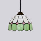 Tiffany Style Stained Glass Pendant Light Green and White Floral Mosaic Hanging Lamp